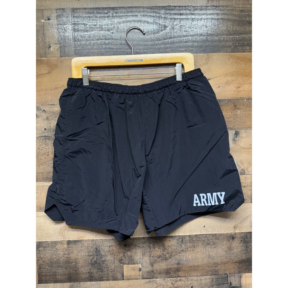 Army Running Shorts Men's Large Black Solid 3m Reflective Logo Pull On